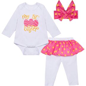 LENSOUS Baby Infant Girl My First Easter Cute Egg Pant Sets Skirt Outfits