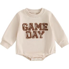 Ayalinggo Newborn Baby Boys Girls Football Bubble Romper Long Sleeve Crewneck Sweatshirt Fall Infant Game Day Outfits