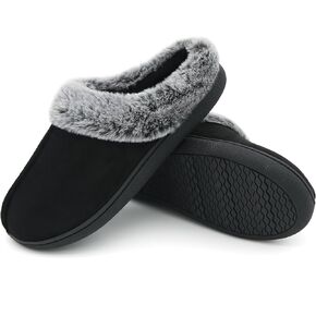 Jerzmy Fuzzy Slippers for Women, Memory Foam Cushion Womens House Slippers Suede Fluffy Faux Fur Lining Comfy Home Shoes for Indoor Outdoor Bedroom Garden Winter
