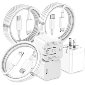 iPhone Charger Fast Charging,3 Pack [MFI Certified] USB C Wall Charger Block Foldable Plug with 3ft/6ft/10ft Multiple Length USB C to Lightning Cable for iPhone 14 13 12 11 Pro Max/XS(White)