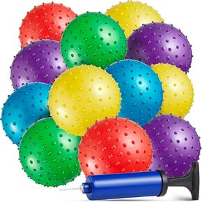 Bedwina Knobby Balls - (Pack of 6) Bulk 7 Inch Sensory Balls and Spiky Massage Stress Balls, with Pump, Fun Bouncy Ball Party Favors, Stocking Stuffers for Kids, Toddlers