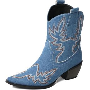 MEOTINA Black Ankle Boots for Women Short Cowboy Boot Wide Calf Cowgirl Booties Square Toe Ankle Western Bootie Concert Shoes