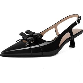 Soireelady Womens Slingback Kitten Heels Low Heel Pumps Pointed Toe Bow Heels Comfort Fashion Dress Shoes Patent Leather 2 Inches in Kuwait