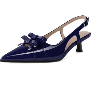 Soireelady Womens Slingback Kitten Heels Low Heel Pumps Pointed Toe Bow Heels Comfort Fashion Dress Shoes Patent Leather 2 Inches