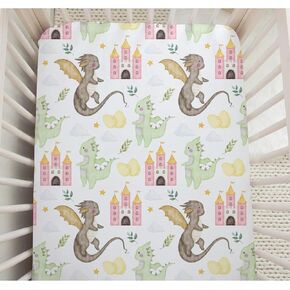 Baby Crib Sheets for Boys Girls Cute Dragon Fairytale Castle Fitted Crib Sheet for Standard Crib Mattress Cloud Moon Star Dragons Crib Mattress Cover Super Soft Nursery Bed Sheets Decor 28''×52''
