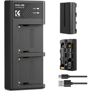 K&F Concept 2 Pack NP-F550 Battery and Charger Set Compatible with Sony NP-F550, F570, F750, F770, F930, F950, F960, F970 Batteries, LED Lights, Monitors, and Camera Sliders