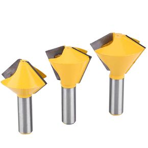 1/2 Inch Shank Router Bit, 3pcs Set 1/2 Shank Birds Mouth Glue Joint Router Bit Woodworking Milling Cutter Multi Sided Glue Joint Bits for Solid Wood Hardwood Chipboard