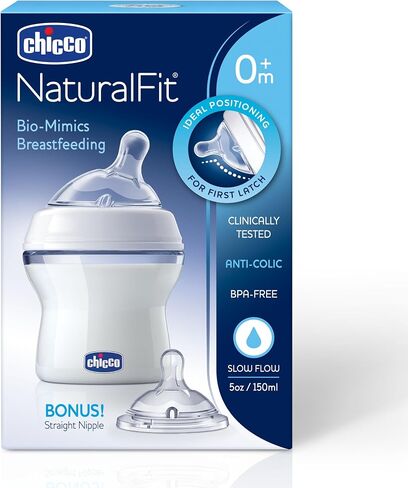 Chicco NaturalFit Baby Bottle Slow Flow with Bonus Straight Nipple, 0 Months+, 5 Ounce in Saudi Arabia