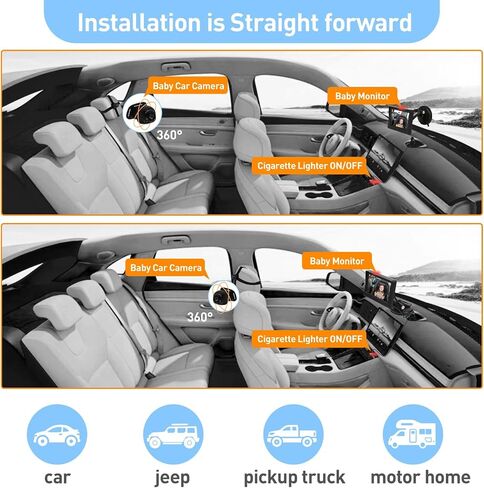 Baby Car Camera，4.3"HD Night Vision Function Car Mirror Display，360 Rotation Rear Facing Car Baby Monitor with Camera Night Vision，Wide Clear View，Easily Observe the Baby's Move in Saudi Arabia