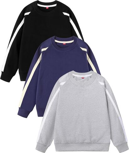 GFQLONG 3 Pack Toddler Boy Girl Cotton Crewneck Sweatshirt Kids Lightweight Long Sleeves with Stripe Fall Fashion Tops in Saudi Arabia
