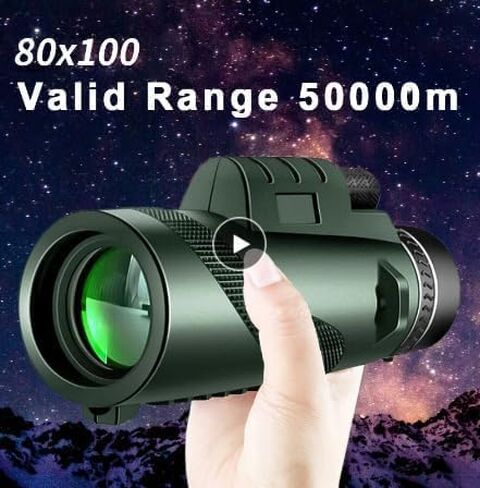 80x100 HD Zoom Powerful Monocular Telescope Portable Binoculars Long Range Telescope Hunting Camping with Tripod Phone Clip (Green DDLS-80x100) in Saudi Arabia