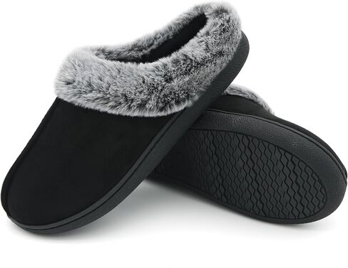 Jerzmy Fuzzy Slippers for Women, Memory Foam Cushion Womens House Slippers Suede Fluffy Faux Fur Lining Comfy Home Shoes for Indoor Outdoor Bedroom Garden Winter in Saudi Arabia