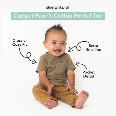 Copper Pearl Cotton Pocket Tee: Ultra-Soft Toddler T-Shirt with Snap Neckline & Pocket, Perfect Gender-Neutral Baby Clothes in Saudi Arabia