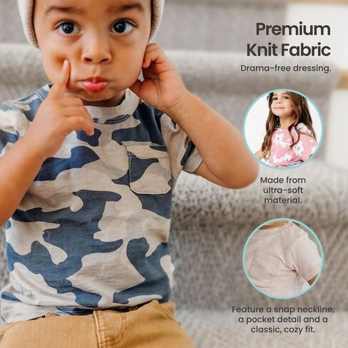 Copper Pearl Cotton Pocket Tee: Ultra-Soft Toddler T-Shirt with Snap Neckline & Pocket, Perfect Gender-Neutral Baby Clothes in Saudi Arabia