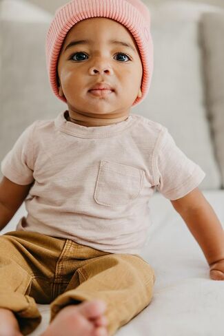 Copper Pearl Cotton Pocket Tee: Ultra-Soft Toddler T-Shirt with Snap Neckline & Pocket, Perfect Gender-Neutral Baby Clothes in Saudi Arabia