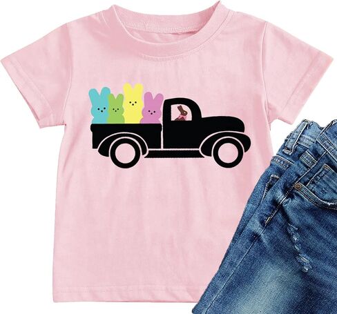 Happy Easter T Shirt Toddler Baby Girls Boys Bunny Rabbit Graphic T-Shirt Easter Egg Letter Print Tees Tops in Saudi Arabia