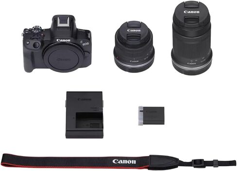 Canon EOS R50 Mirrorless Camera Body with 2 Lens Kit RF-S 18-45mm is STM and RF-S 55-210mm is STM 5811C022 Bundle with Deco Gear Photography Bag + Microphone + Tripod + Software & Accessories Kit in Saudi Arabia