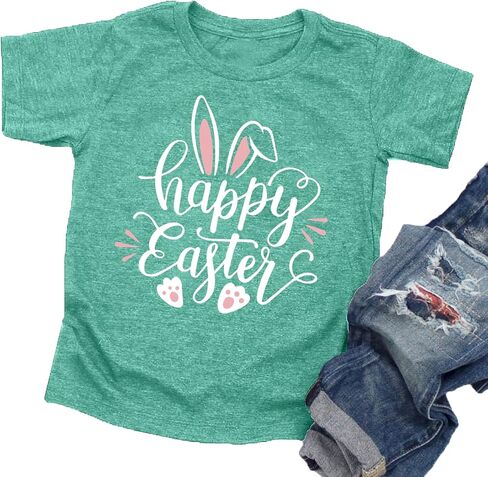 Happy Easter T Shirt Toddler Baby Girls Boys Bunny Rabbit Graphic T-Shirt Easter Egg Letter Print Tees Tops in Saudi Arabia