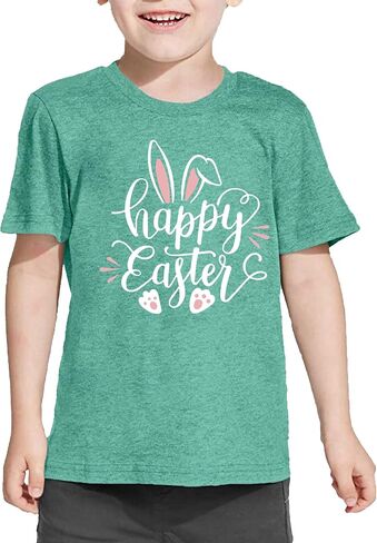 Happy Easter T Shirt Toddler Baby Girls Boys Bunny Rabbit Graphic T-Shirt Easter Egg Letter Print Tees Tops in Saudi Arabia