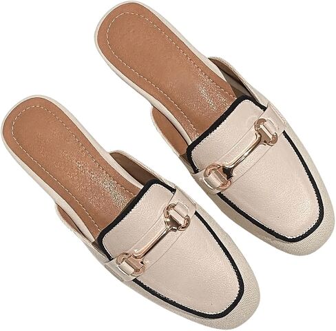 GORGLITTER Women's Metal Decor Round Toe Slide Mules Close Toe Contrast Binding Flat Shoes in Saudi Arabia