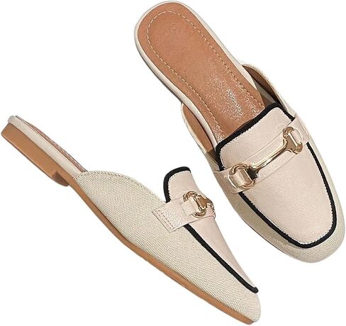 GORGLITTER Women's Metal Decor Round Toe Slide Mules Close Toe Contrast Binding Flat Shoes in Saudi Arabia