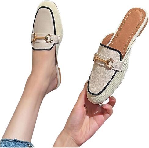 GORGLITTER Women's Metal Decor Round Toe Slide Mules Close Toe Contrast Binding Flat Shoes in Saudi Arabia