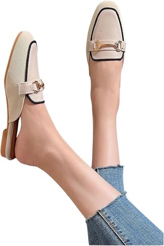 GORGLITTER Women's Metal Decor Round Toe Slide Mules Close Toe Contrast Binding Flat Shoes in Saudi Arabia
