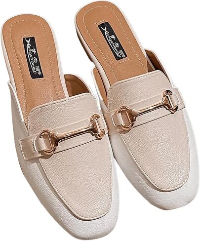 GORGLITTER Women's Metal Decor Round Toe Slide Mules Close Toe Contrast Binding Flat Shoes in Saudi Arabia