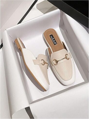 GORGLITTER Women's Metal Decor Round Toe Slide Mules Close Toe Contrast Binding Flat Shoes in Saudi Arabia