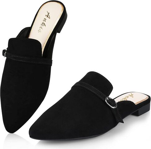 حذاء Ankis أسود للنساء بدون كعب - حذاء بدون كعب للنساء مريح بمقدمة مدببة للنساء للعمل المكتبي واللباس اليومي in Kuwait