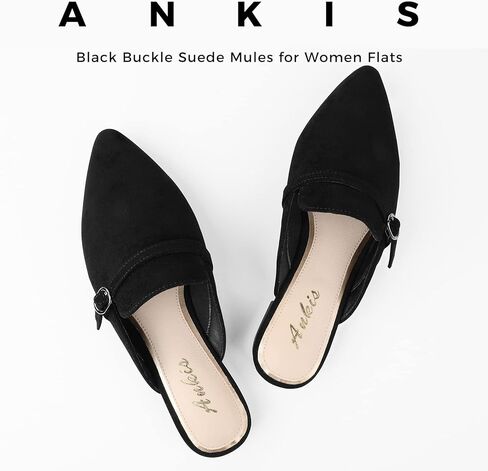 حذاء Ankis أسود للنساء بدون كعب - حذاء بدون كعب للنساء مريح بمقدمة مدببة للنساء للعمل المكتبي واللباس اليومي in Kuwait