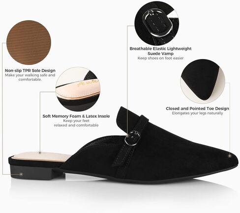 حذاء Ankis أسود للنساء بدون كعب - حذاء بدون كعب للنساء مريح بمقدمة مدببة للنساء للعمل المكتبي واللباس اليومي in Kuwait