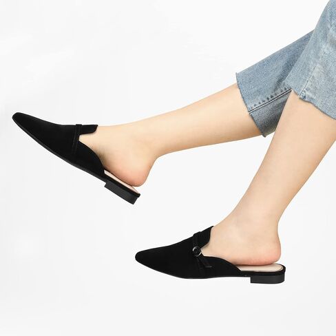 حذاء Ankis أسود للنساء بدون كعب - حذاء بدون كعب للنساء مريح بمقدمة مدببة للنساء للعمل المكتبي واللباس اليومي in Kuwait