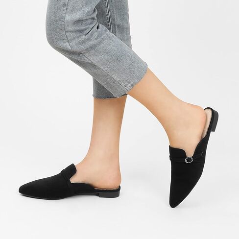 حذاء Ankis أسود للنساء بدون كعب - حذاء بدون كعب للنساء مريح بمقدمة مدببة للنساء للعمل المكتبي واللباس اليومي in Kuwait