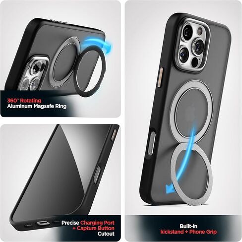 حافظة حزام مغطاة متوافقة مع iPhone 16 Plus مع مشبك حافظة (متوافقة مع MagSafe) وحامل مغناطيسي مدمج (أسود) in Saudi Arabia