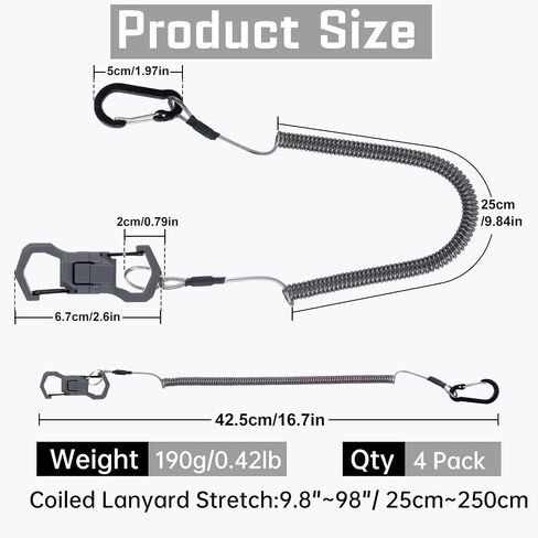 4 Pcs Fishing Lanyard Heavy Duty Retractable Coiled Tether, Fishing Net Magnetic Release Clip Holder Retractor with Carabiner and Split Ring for Pliers, Tools in Saudi Arabia