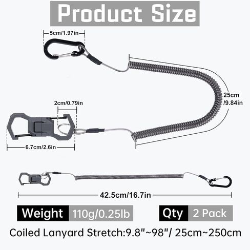 4 Pcs Fishing Lanyard Heavy Duty Retractable Coiled Tether, Fishing Net Magnetic Release Clip Holder Retractor with Carabiner and Split Ring for Pliers, Tools in Saudi Arabia