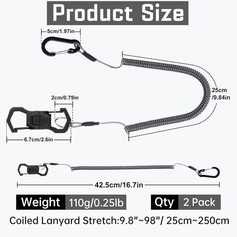 4 Pcs Fishing Lanyard Heavy Duty Retractable Coiled Tether, Fishing Net Magnetic Release Clip Holder Retractor with Carabiner and Split Ring for Pliers, Tools in Saudi Arabia