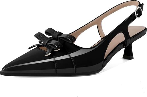 Soireelady Womens Slingback Kitten Heels Low Heel Pumps Pointed Toe Bow Heels Comfort Fashion Dress Shoes Patent Leather 2 Inches in Kuwait