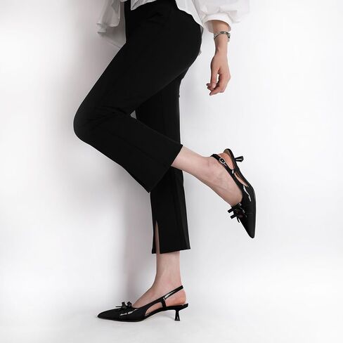 Soireelady Womens Slingback Kitten Heels Low Heel Pumps Pointed Toe Bow Heels Comfort Fashion Dress Shoes Patent Leather 2 Inches in Kuwait