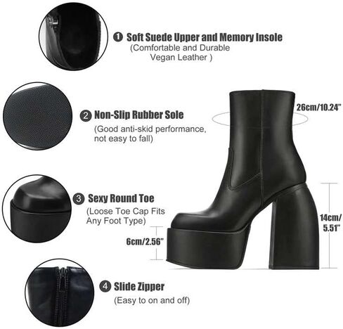VOMIRA Ankle Boots for Women Chunky High Heel Sqaure Toe Side Zipper Pu Leather Stretch Boots Platform GoGo boots in Kuwait
