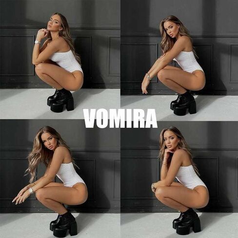 VOMIRA Ankle Boots for Women Chunky High Heel Sqaure Toe Side Zipper Pu Leather Stretch Boots Platform GoGo boots in Kuwait