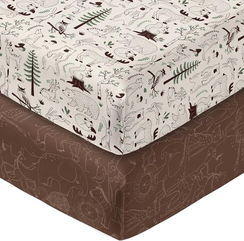Horaldaily 2 Pack Fitted Crib Sheet for Boys Girls,Soft Breathable Washable Jersey Microfiber Baby Crib Sheet, Fits Standard Size Crib Mattress 28in x 52in, Cute Animals Nursery Sheet Beige/Brown in Saudi Arabia