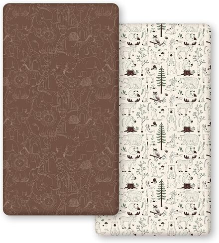 Horaldaily 2 Pack Fitted Crib Sheet for Boys Girls,Soft Breathable Washable Jersey Microfiber Baby Crib Sheet, Fits Standard Size Crib Mattress 28in x 52in, Cute Animals Nursery Sheet Beige/Brown in Saudi Arabia