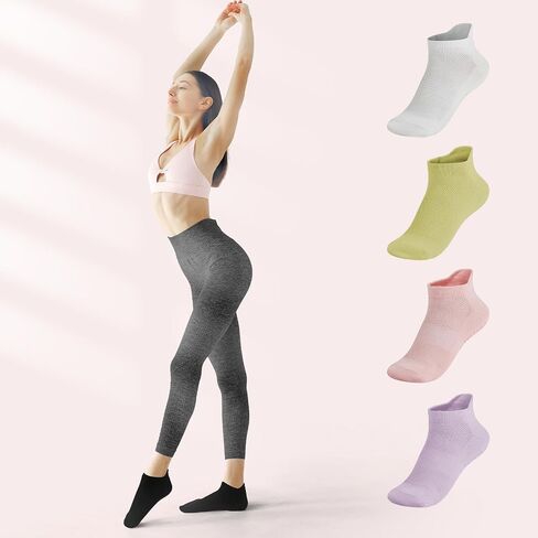 Pilates Socks with Grips for Women 4 Pairs Non-Slip Yoga Socks for Barre, Dance, and Workout Athletic Fitness Socks in Saudi Arabia