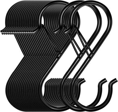 6 Pack S Hooks for Hanging, 3.5 inch Safety Buckle Design Heavy Duty Metal Black S Hooks for Hanging Plants, Pots, Pans, Cups, Clothes, Towels, Bags in Kitchen, Bathroom, Closet, Garden in Saudi Arabia