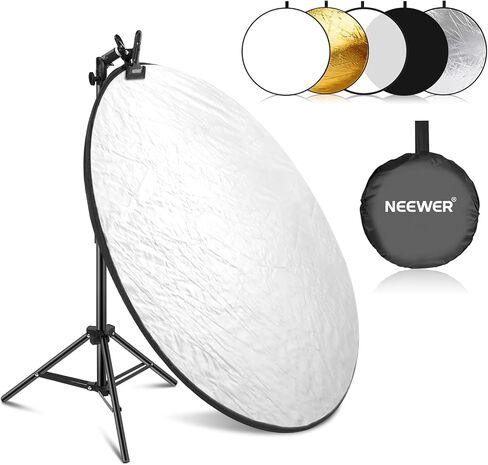 NEEWER طقم عاكس للضوء مقاس 32 بوصة/80 سم، عاكس دائري قابل للطي 5 في 1 (شفاف/فضي/ذهبي/أبيض/أسود) مع مشبك، محول تركيب وحامل 21 بوصة - 43 بوصة/53-110 سم للتصوير الفوتوغرافي في استوديو الأطفال بزاوية منخفضة in Saudi Arabia