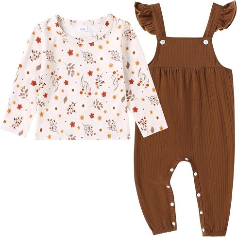 ملابس WESIDOM لحديثي الولادة ملابس بناتي للرضع ملابس خريفية بأكمام طويلة ومزينة بالزهور بذلة رومبير مكشكشة من عمر 0 ​​إلى 24 شهرًا in Kuwait