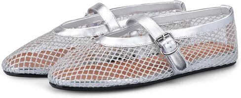 Adrizzlein Mesh Ballet Flats for Women Fishnet Ballerina Flats Buckle Strap Mesh Ballet Shoes Wide Width Casual Summer Dress Flat Shoes in Saudi Arabia