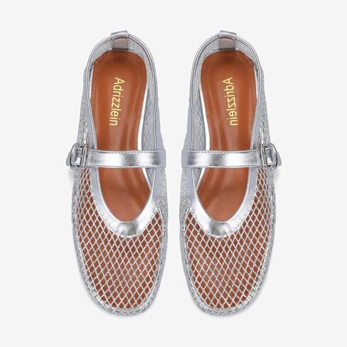 Adrizzlein Mesh Ballet Flats for Women Fishnet Ballerina Flats Buckle Strap Mesh Ballet Shoes Wide Width Casual Summer Dress Flat Shoes in Saudi Arabia